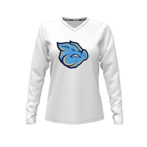 [FTLVCFWH-FYXS-LOGO3] Decker Comfort T-Shirt (Female Youth XS, White, V Neck, Logo 3, Long Sleeve)