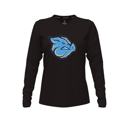 [CUS-DFW-TEES-CMF-VNK-LSL-BLK-FYXS-LOGO3] Decker Comfort T-Shirt (Female Youth XS, Black, V Neck, Logo 3, Long Sleeve)