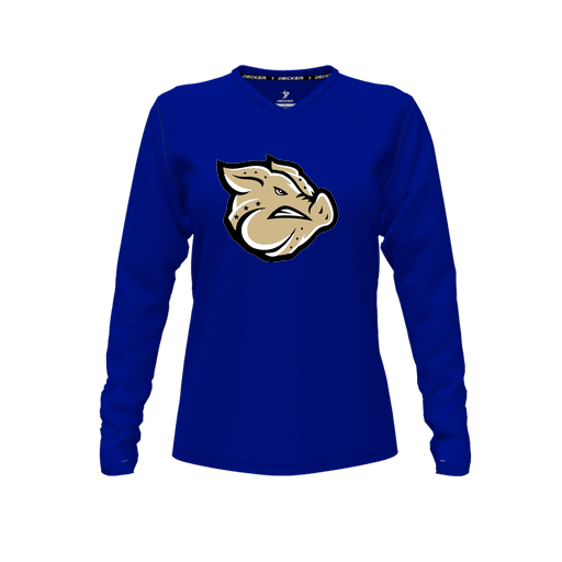 [CUS-DFW-TEES-CMF-VNK-LSL-RYL-FYXS-LOGO1] Comfort T-Shirt (Female Youth XS, Royal, V Neck, Logo 1, Long Sleeve)