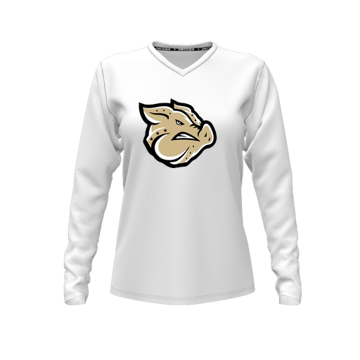 [FTLVPTWH-FYXS-LOGO1] Decker Performance T-Shirt (Female Youth XS, White, V Neck, Logo 1, Long Sleeve)