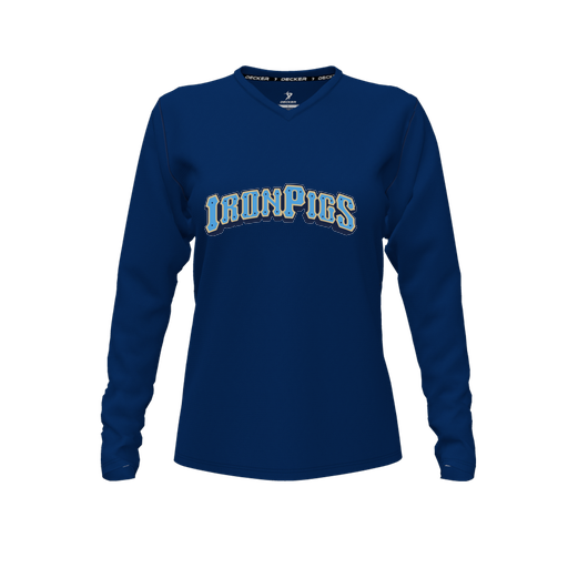 [CUS-DFW-TEES-PER-VNK-LSL-NVY-FYXS-LOGO2] Performance T-Shirt (Female Youth XS, Navy, V Neck, Logo 2, Long Sleeve)