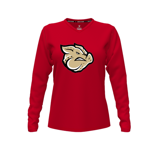 [FTLVPTRD-FYXS-LOGO1] Decker Performance T-Shirt (Female Youth XS, Red, V Neck, Logo 1, Long Sleeve)