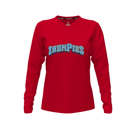 [FTLVPTRD-FYXS-LOGO2] Decker Performance T-Shirt (Female Youth XS, Red, V Neck, Logo 2, Long Sleeve)