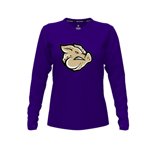 [CUS-DFW-TEES-PER-VNK-LSL-PUR-FYXS-LOGO1] Performance T-Shirt (Female Youth XS, Purple, V Neck, Logo 1, Long Sleeve)